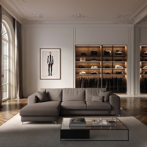 Taupe spalvos iš velveto sulankstoma/su sandėliavimo vieta kampinė sofa (su kairiuoju kampu/su gultu) Rene – Rodier-image-1