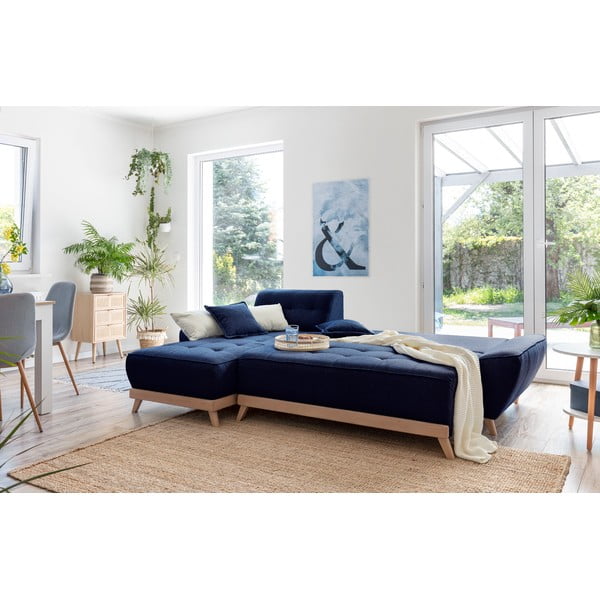 Tamsiai mėlyna sulankstoma kampinė sofa Miuform Dazzling Daisy-image-4