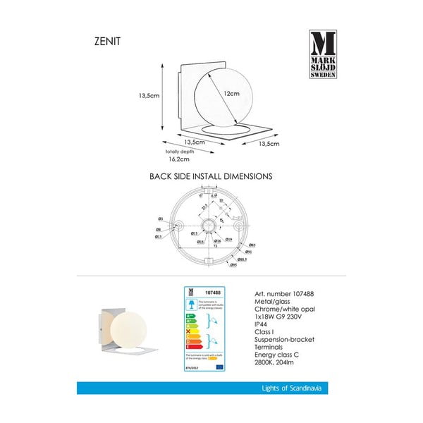 Sidabro spalvos sieninis šviestuvas Markslöjd Zenit-image-3