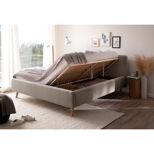 Taupe spalvos dvigulė lova audiniu dengta su sandėliavimo vieta su lovos grotelėmis 180x200 cm Mattis – Meise Möbel-image-4