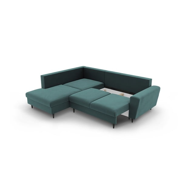 Smaragdinės spalvos iš velveto sulankstoma/su sandėliavimo vieta kampinė sofa (su kairiuoju kampu/„L“ formos) Kyoto – Cosmopolitan Design-image-3