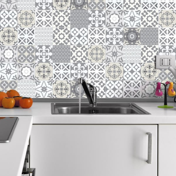 60 sieninių lipdukų rinkinys Ambiance Wall Decal Tiles Artistic Shade of Grey, 20 x 20 cm