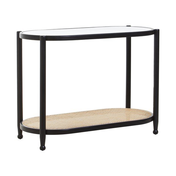 Juodos spalvos/natūralios spalvos konsolinis staliukas su stikliniu stalviršiu 49x100 cm Cebu – Premier Housewares