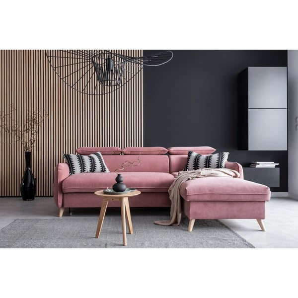 Sulankstoma kampinė sofa iš velveto šviesiai rožinės spalvos (su dešiniuoju kampu) Sweet Harmony – Miuform-image-1