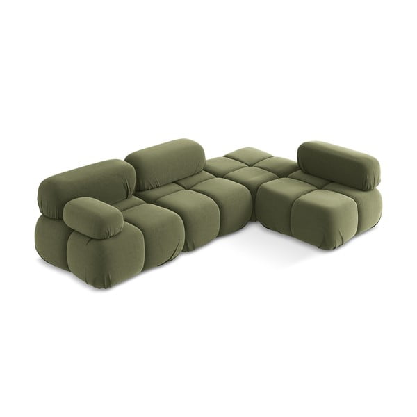 Šviesiai žalios spalvos iš velveto modulinė kampinė sofa (su dešiniuoju kampu) Lokua – Makamii-image-2