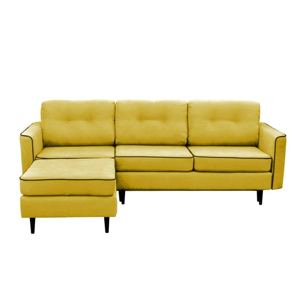 Geltonos spalvos sofa-lova su juodomis kojomis Mazzini Sofos Dragonfly, kairysis kampas