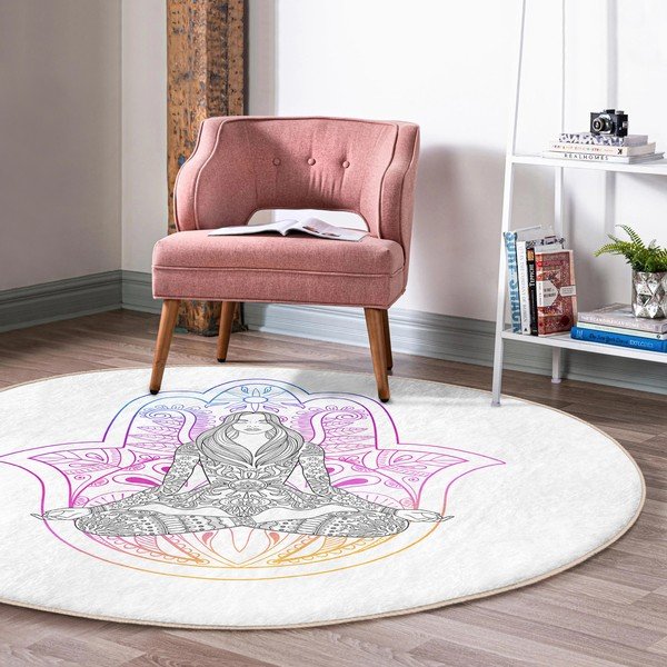 Skalbiamas/robotiniams dulkių siurbliams apvalios formos kilimas baltos spalvos ø 120 cm Comfort – Mila Home-image-3