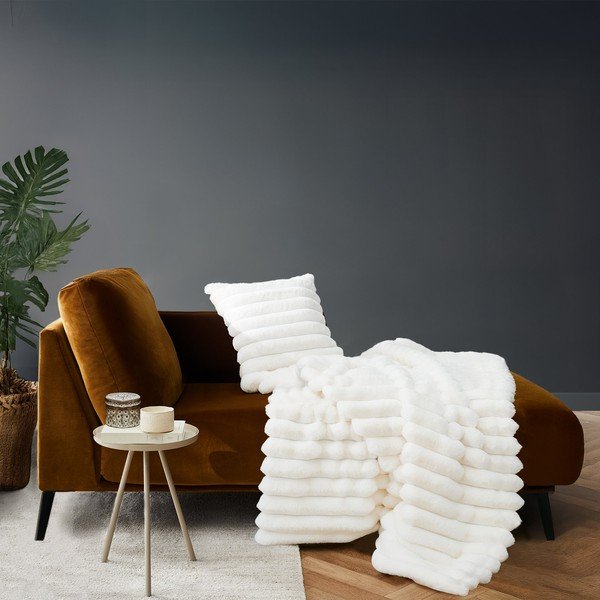 Kreminės spalvos iš mikropliušo antklodė ir pledas 180x220 cm Boudoir – douceur d'intérieur-image-1