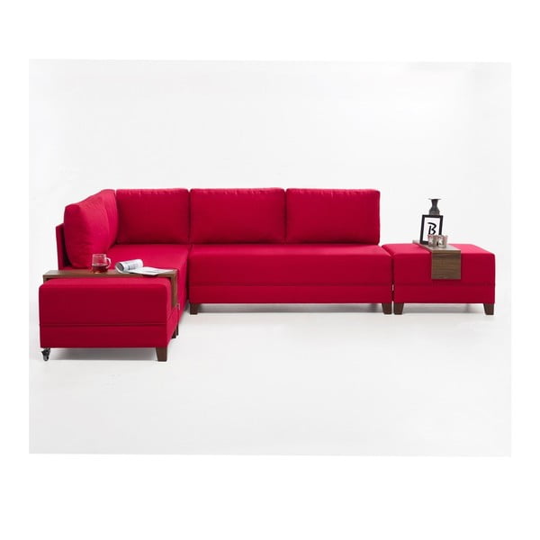 Raudona sofa lova kairysis kampas 2 laikymo lentos "Balcab Diana