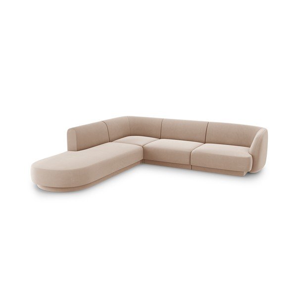 Kampinė sofa smėlio spalvos iš velveto (su kairiuoju kampu) Miley  – Micadoni Home-image-3