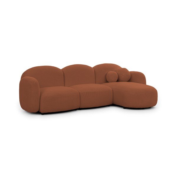 Terakotos spalvos kampinė sofa iš boucle (su dešiniuoju kampu/su gultu) Orbit – Ropez