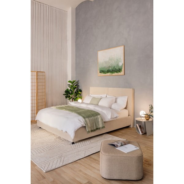 Smėlio spalvos minkšta dvigulė lova su čiužiniu ir grotelėmis 160x200 cm Myra Bold - Bonami Selection-image-1
