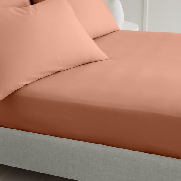 Terakotos spalvos iš medvilninio perkelio paklodė su guma 90x190 cm Cotton Percale – Bianca-image-2