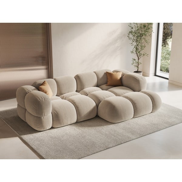Smėlio spalvos iš velveto kampinė sofa (su dešiniuoju kampu/su gultu) Loretto – Cosmopolitan Design-image-1