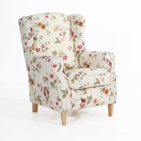 Kreminės ir baltos spalvos gėlėtas krėslas Max Winzer Lorris-image-2