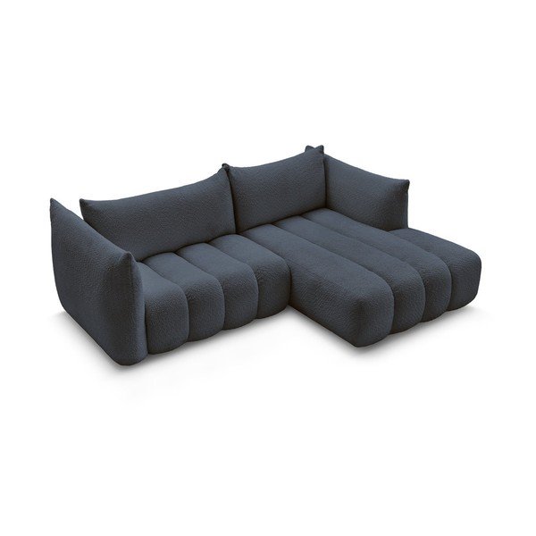 Tamsiai mėlynos spalvos kampinė sofa iš boucle (su dešiniuoju kampu/su gultu) Azra – Bobochic Paris-image-3