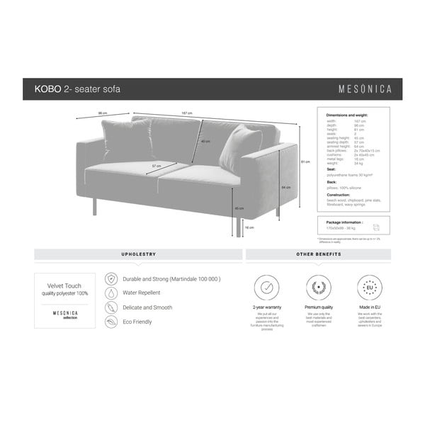 Sofa žalios spalvos iš velveto 167 cm Kobo – MESONICA-image-4