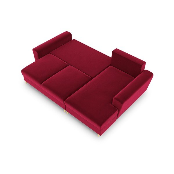 Raudonos spalvos iš velveto sulankstoma/su sandėliavimo vieta kampinė sofa (su dešiniuoju kampu/su gultu) Kyoto – Cosmopolitan Design-image-2