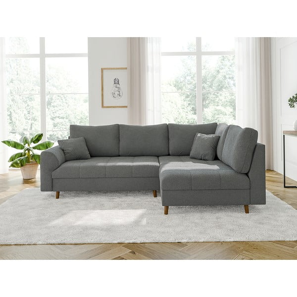 Pilkos spalvos iš boucle kampinė sofa (su dešiniuoju kampu/„L“ formos) Ariella – Ropez-image-1