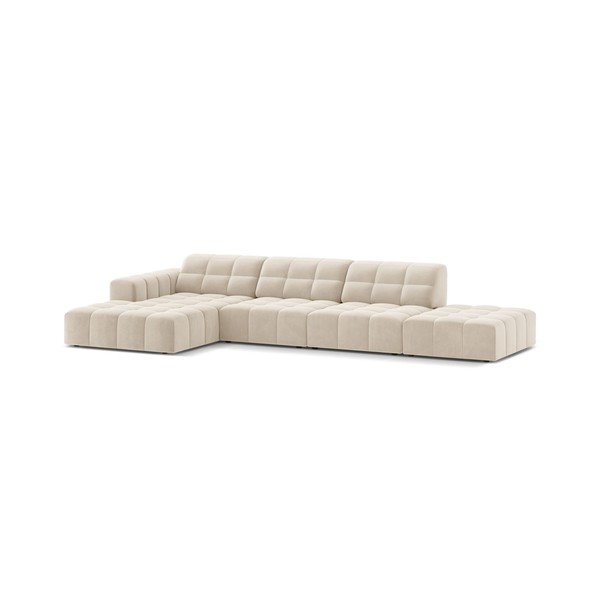 Kreminės spalvos kampinė sofa iš velveto (su kairiuoju kampu/su gultu) Chicago – Cosmopolitan Design-image-1