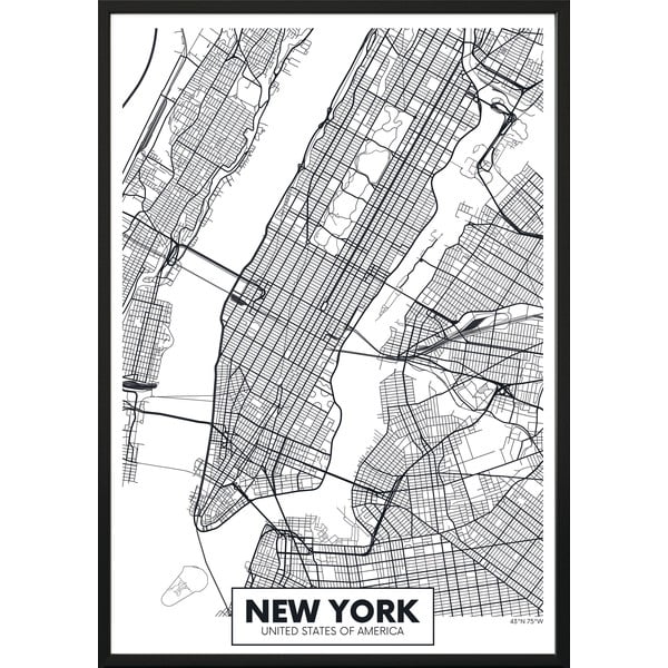 Sieninis plakatas rėmeliuose MAP/NEWYORK, 40 x 50 cm