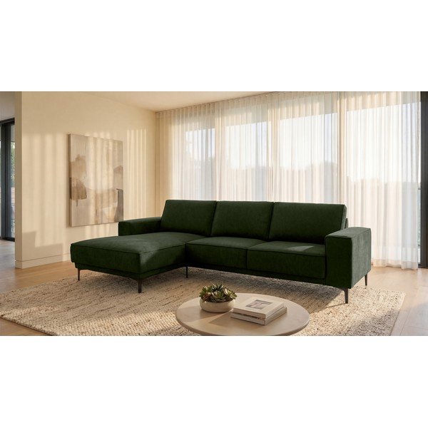 Žalios spalvos kampinė sofa iš šenilinio audinio (su kairiuoju kampu/su gultu) Copenhagen – Scandic-image-1