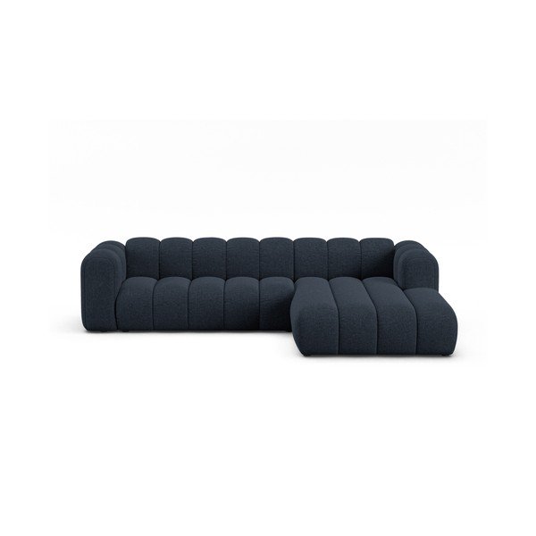 Tamsiai mėlynos spalvos kampinė sofa iš šenilinio audinio (su dešiniuoju kampu/su gultu) Lupine – Micadoni 