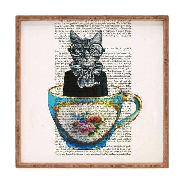 Medinis dekoratyvinis padėklas "Cat In Mug", 40 x 40 cm