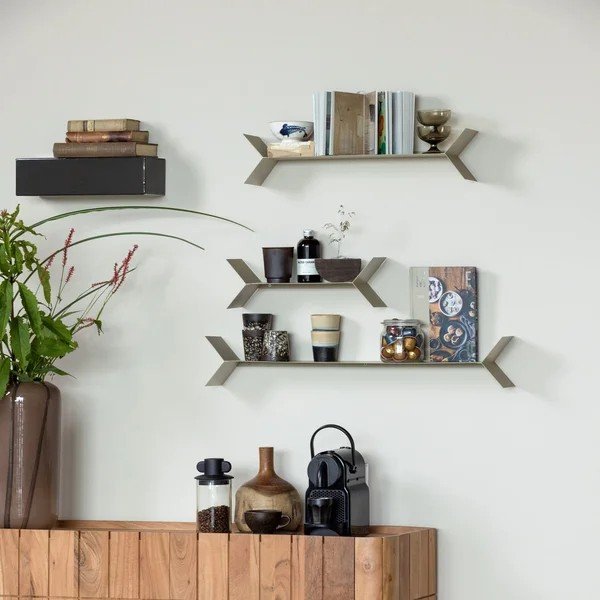 Smėlio spalvos iš metalo sieninės lentynos 3 vnt. 80 cm Lorin – WOOOD-image-2