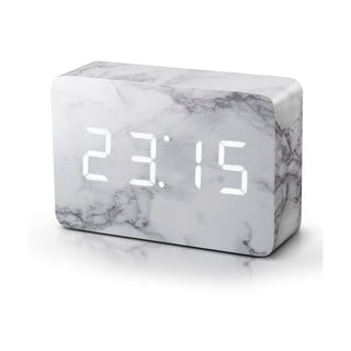 Pilkas marmuro apdailos žadintuvas su baltu LED ekranu Gingko Brick Click Clock