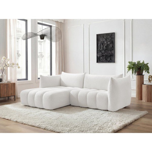 Baltos spalvos kampinė sofa iš boucle (su kairiuoju kampu/su gultu) Azra – Bobochic Paris-image-1