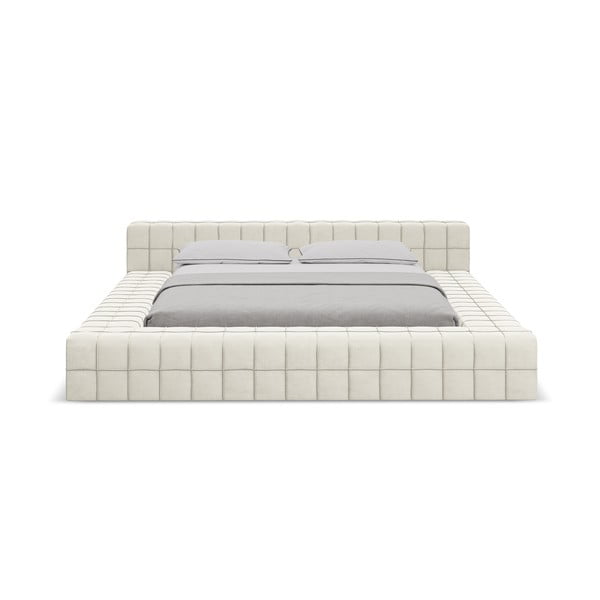 Kreminės spalvos dvigulė lova audiniu dengta su lovos grotelėmis 140x200 cm Akela – Makamii-image-3