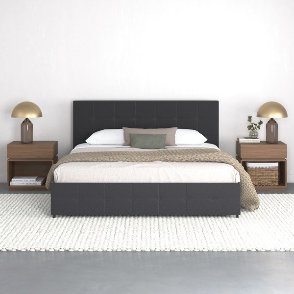 Dvigulė lova tamsiai pilkos spalvos audiniu dengta su sandėliavimo vieta 180x200 cm Rose – Støraa-image-3