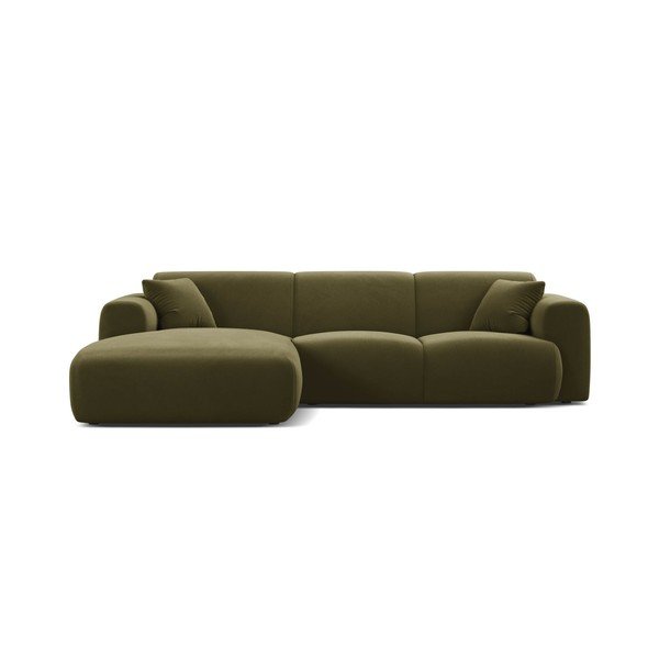 Khaki spalvos kampinė sofa iš velveto (su kairiuoju kampu/su gultu) Molino – Micadoni 
