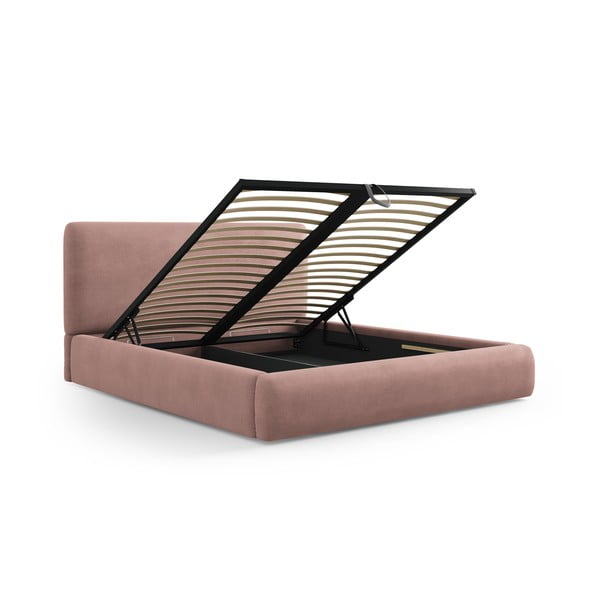 Dvigulė lova rožinės spalvos audiniu dengta su sandėliavimo vieta su lovos grotelėmis 140x200 cm Colonel – Cosmopolitan Design-image-2