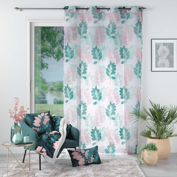 Permatoma užuolaida baltos spalvos/žalios spalvos 140x280 cm Belline – douceur d'intérieur-image-2