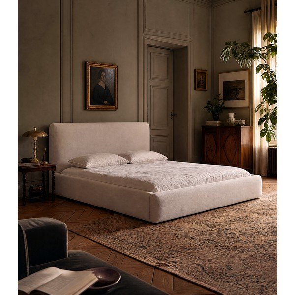 Dvigulė lova smėlio spalvos audiniu dengta su sandėliavimo vieta su lovos grotelėmis 160x200 cm Colonel – Cosmopolitan Design-image-1