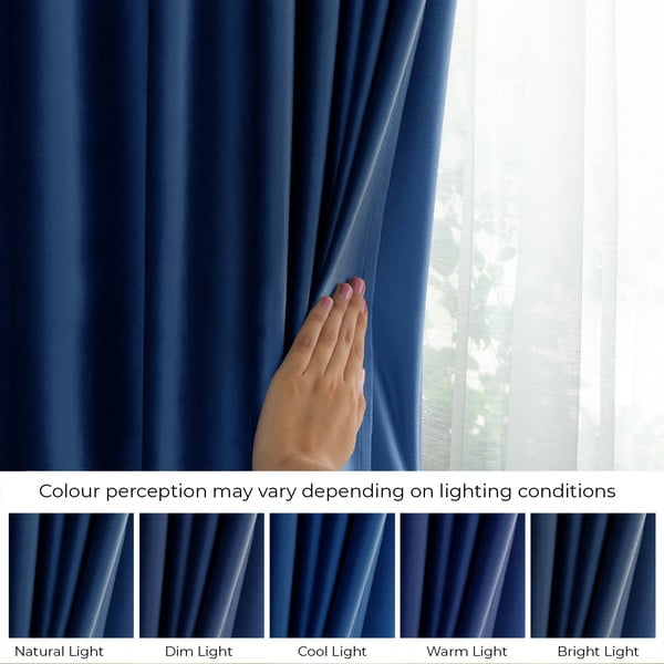 Tamsiai mėlynos spalvos iš velveto pritemdymas (dalinis užtemimas) užuolaida 140x270 cm Eyelets – Restilo-image-4