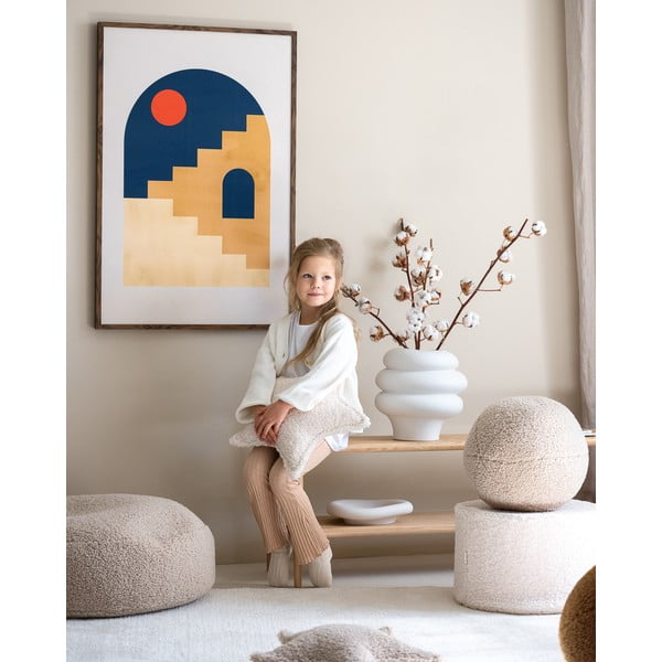 Kreminės spalvos iš boucle vaikiškas pufas – Wigiwama-image-1