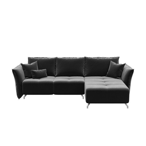 Tamsiai pilka aksominė kampinė sofa-lova Devichy Hermes-image-3