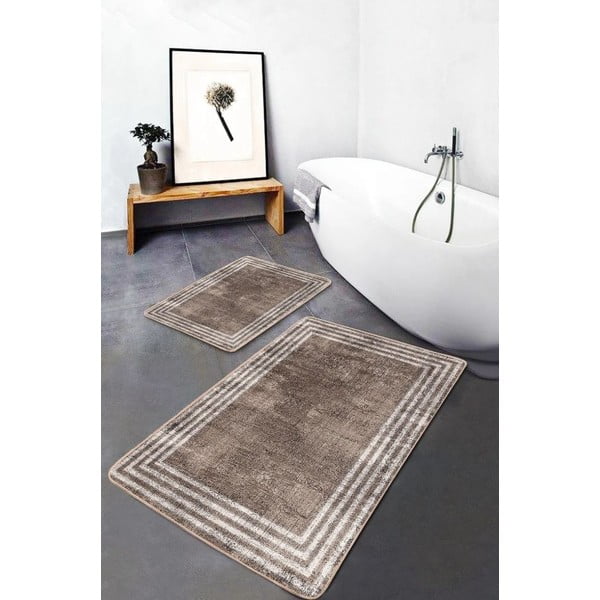 Rudos spalvos iš velveto vonios kilimėliai 2 vnt. 60x100 cm – Mila Home-image-3