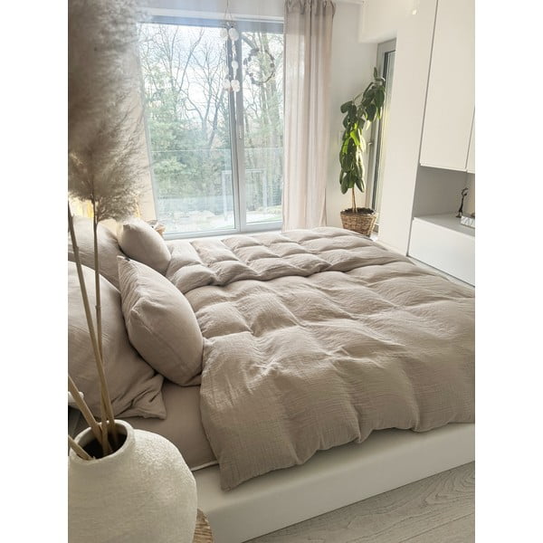 Smėlio spalvos iš muslino dvigulė patalynė 200x200 cm Plain Muslin – Butter Kings-image-2