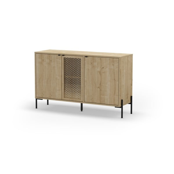 Žema šoninė spintelė natūralios spalvos iš ąžuolo 120x80 cm Inca – Marckeric-image-4