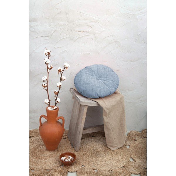 Šviesiai mėlyna pagalvė Linas Couture Cojin Redondo Light Blue, ⌀ 45 cm-image-1
