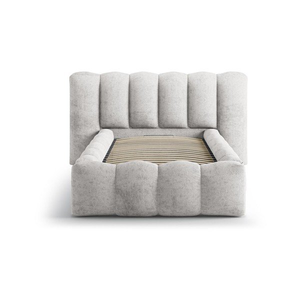 Pilkos spalvos viengulė lova audiniu dengta su sandėliavimo vieta su lovos grotelėmis 90x200 cm Lupine – Micadoni -image-3