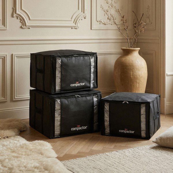 Vakuuminės juodos spalvos iš plastiko daiktadėžės 3 vnt. 42x40x25 cm Black Edition – Compactor-image-1