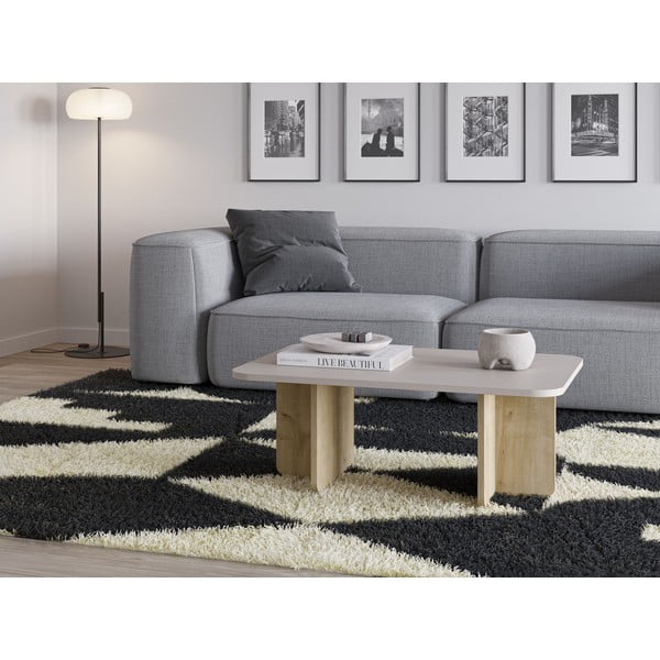 Kavos staliukas kreminės spalvos/natūralios spalvos iš ąžuolo 56x100 cm Hillary – Marckeric-image-1