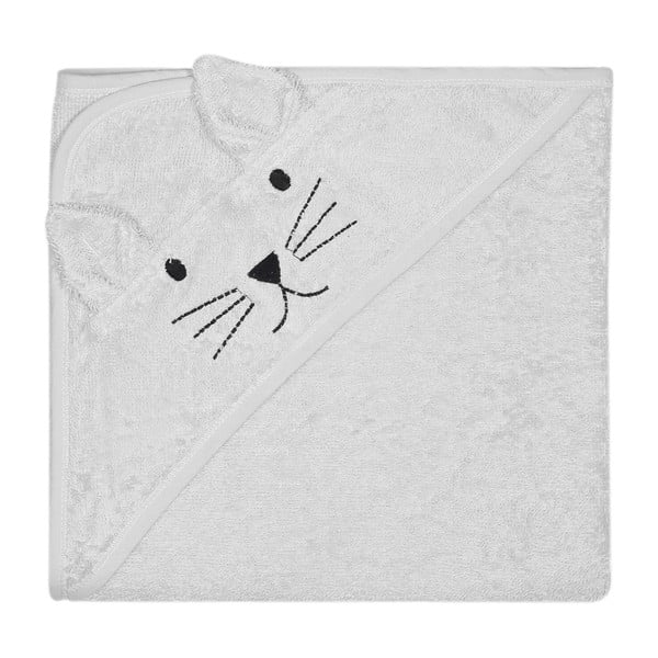 Pilkos spalvos medvilninis vaikiškas rankšluostis su gobtuvu Kindsgut Cat