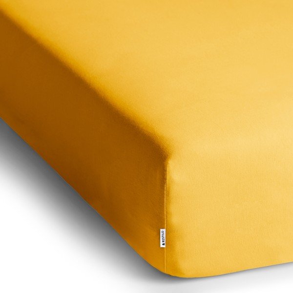 Geltonos spalvos iš Jersey audinio paklodė su guma 180x200 cm Amber – Restilo-image-2