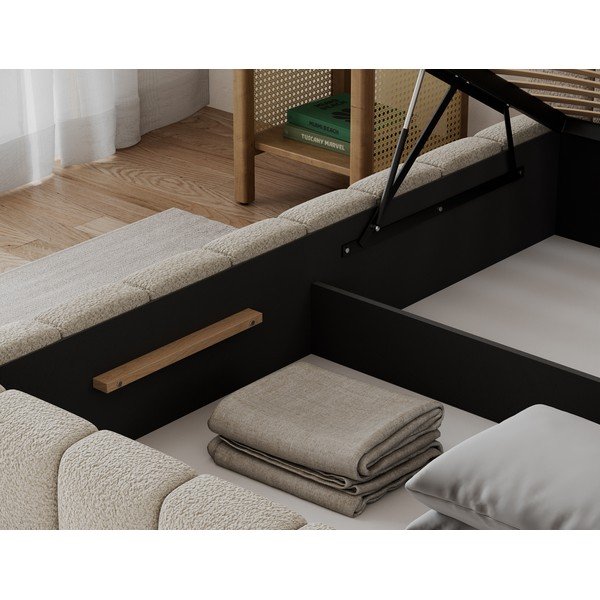 Smėlio spalvos dvigulė lova audiniu dengta su sandėliavimo vieta su lovos grotelėmis 180x200 cm Lamica – ELTAP-image-4